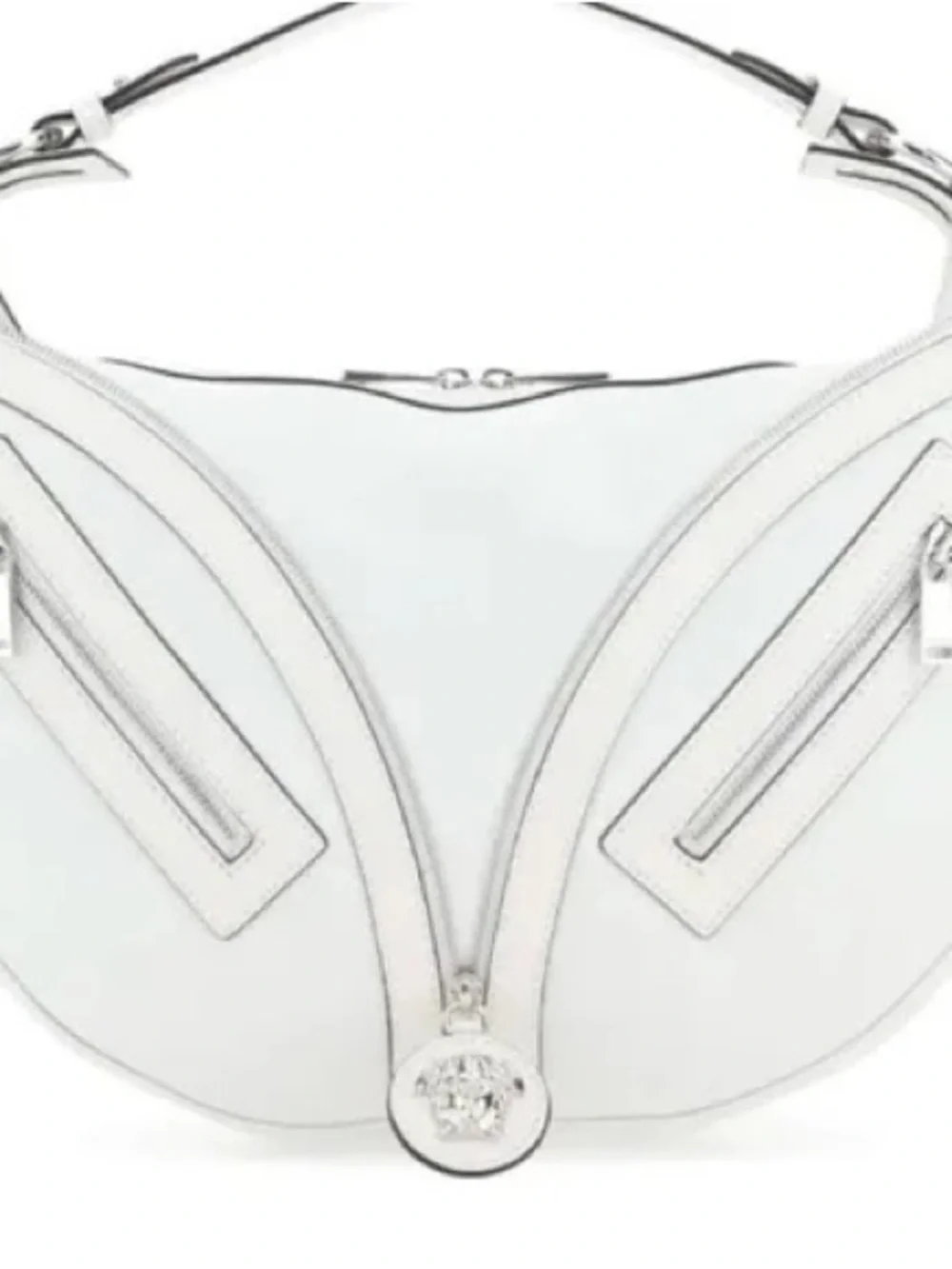 Versace Optical White Calfskin Crescent Hobo Shoulder Bag Silver Hardware